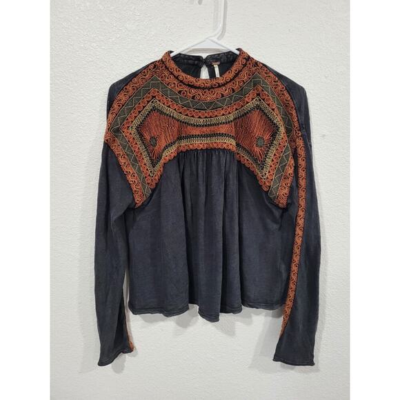 Free People Snow Bunny Slub Jersey Embroidered Crop Swing‎ Top size Small #3 - Picture 1 of 3